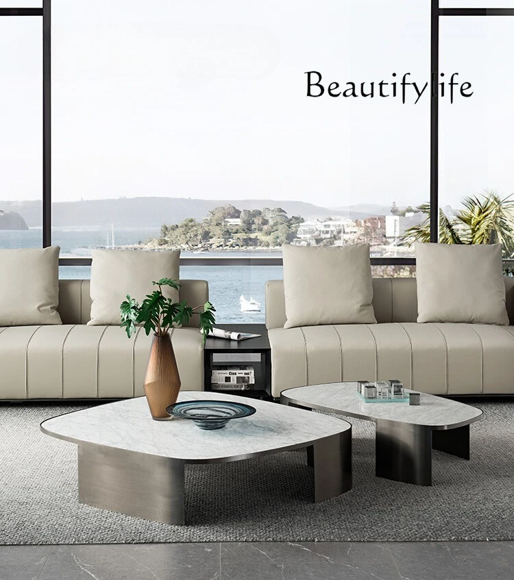 

Italian minimalist marble rock slab coffee table living room modern simple light luxury set table high sense