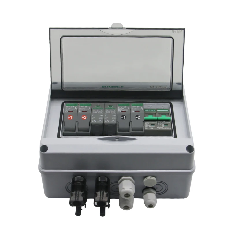 2 in 1 out 550V Solar PV Combiner Box Surge Lightning Protection DC Distribution Waterproof Outdoor Surface Mounted