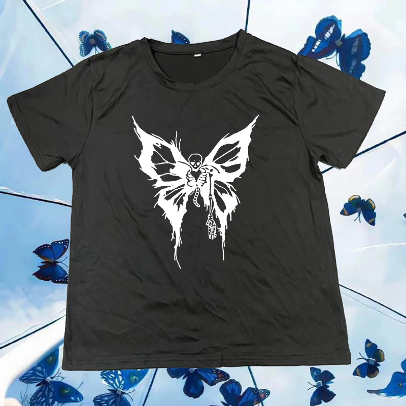 

Y2K Vintage High Street Aesthetic T-shirt 2000s Creative Butterfly Pattern Printing Crop Top Summer Punk Short Sleeve Casual Tee