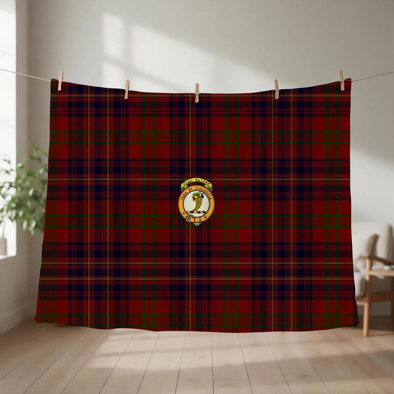 Walker Scottish Tartan and Crest Throw Blanket couch cozy soft plush fuzzy picnic outdoor blanket
