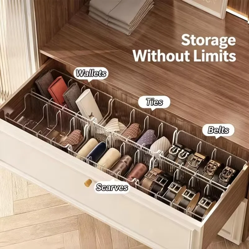 

1 Acrylic Belt & Tie Storage Box, Large-Capacity Divider, Multi-Use Organizer for Dresser, Wardrobe Bathroom