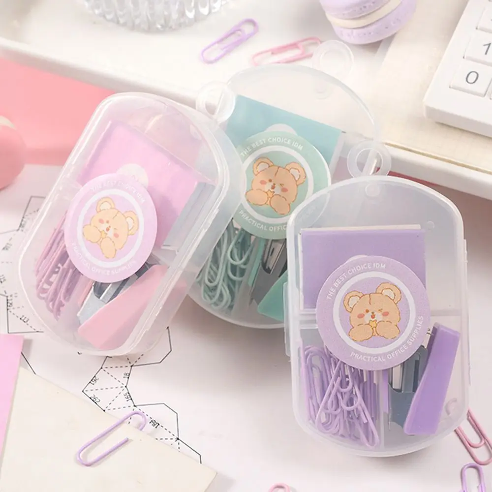 Set Stapler Logam Mini Lucu dengan Staples Alat Pengikat Perlengkapan Siswa