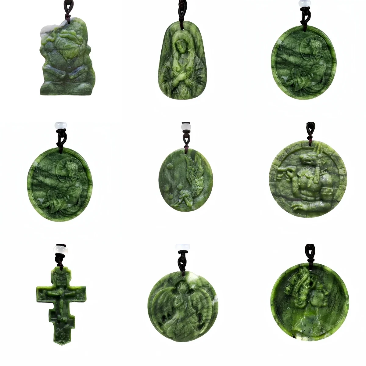 Grass Green Natural Jade Jesus Angel Cross Pendant Necklace Real Jewellery Fashion Gemstone Charm Amulet Gifts for Women Men