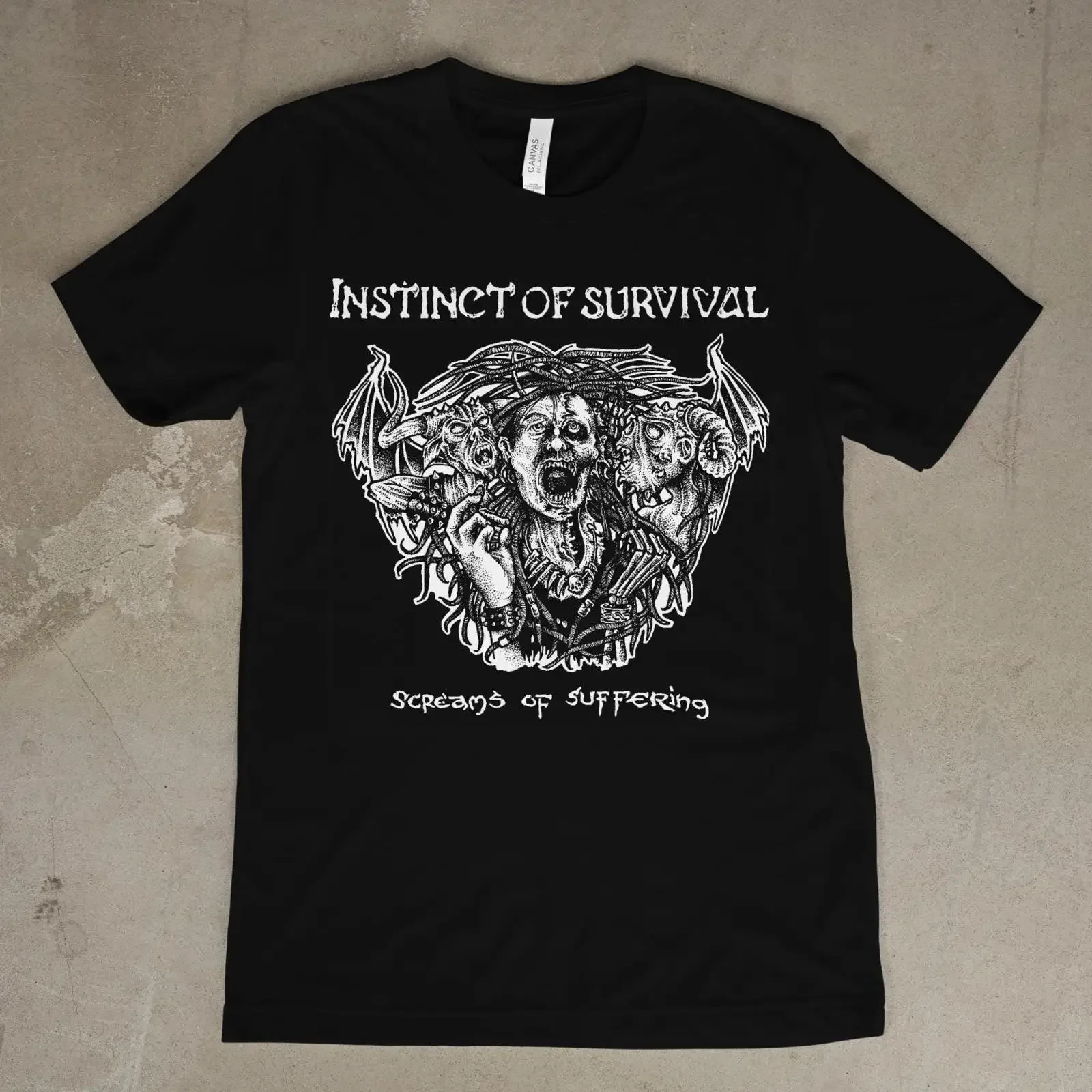 INSTINCT OF SURVIVAL Screams Suffering t shirt vintage Washed streetwear Slightly Unisex Casual Comfortable homme Stylish Soft