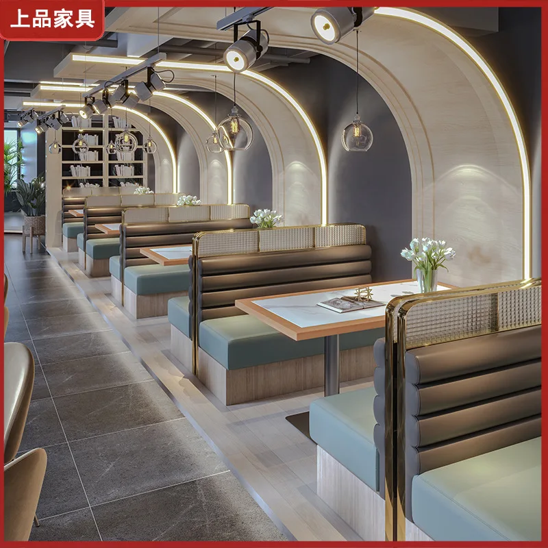 

Commercial furniture sofa booth plate table and chair combination chain restaurant cafe shop milk tea shop sofa booth