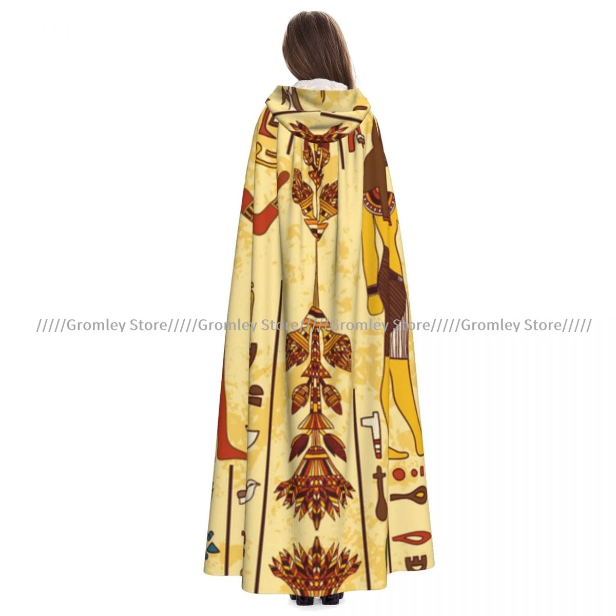 Egyptian Gods Ancient Hieroglyphs Witch Cloak Hooded Cosplay Costume Halloween Adult Long Party Cape