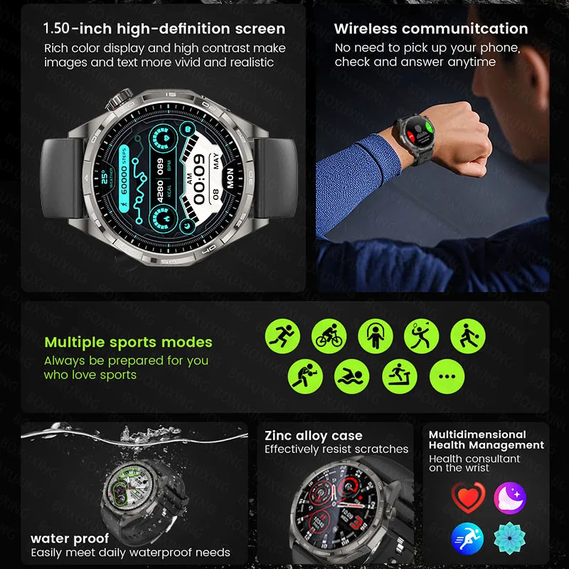 2026New GT6 Pro ساعة ذكية للرجال HD AMOLED شاشة GPS مسار الحركة معدل ضربات القلب بلوتوث دعوة 1.50 "الساعة الذكية IP67 مقاوم للماء