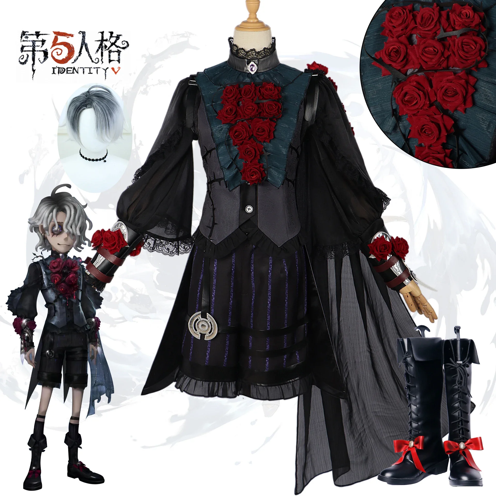 

Identity V Cosplay Costumes Sick Person and Psychologist CP Night Skin Black Gothic Rose FANCY Lolita Dress Anime Cos Party Suit