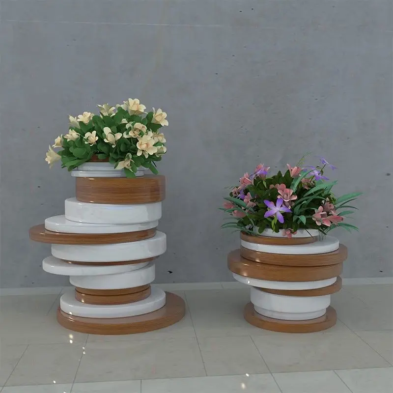 Hxl fiberglass special-shaped thread anti-wood grain combination flower pot shopping mall outdoor square