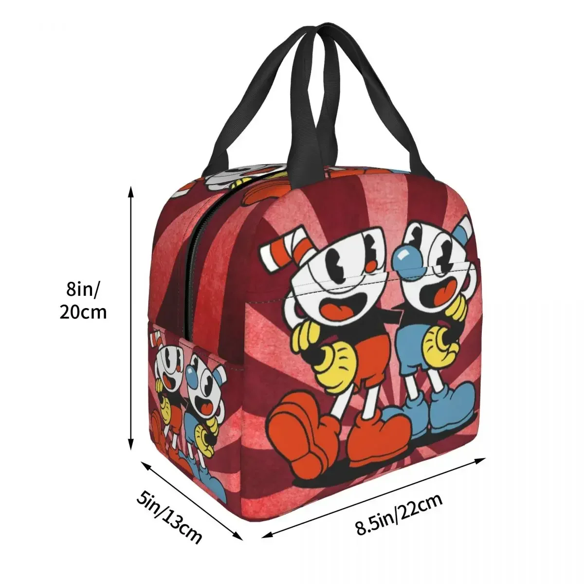 Hot Game Cartoon Cuphead Mugman Lunch Bag Women Cooler Thermal Insulated Lunch Tote Box for Work School Picnic Food Bags