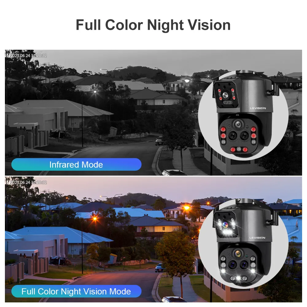 LS VISION 4K IP Camera Outdoor WiFi PTZ Dual Screen 20X 10X Optical Zoom Auto Tracking Waterproof Security CCTV Cam 5m Cable