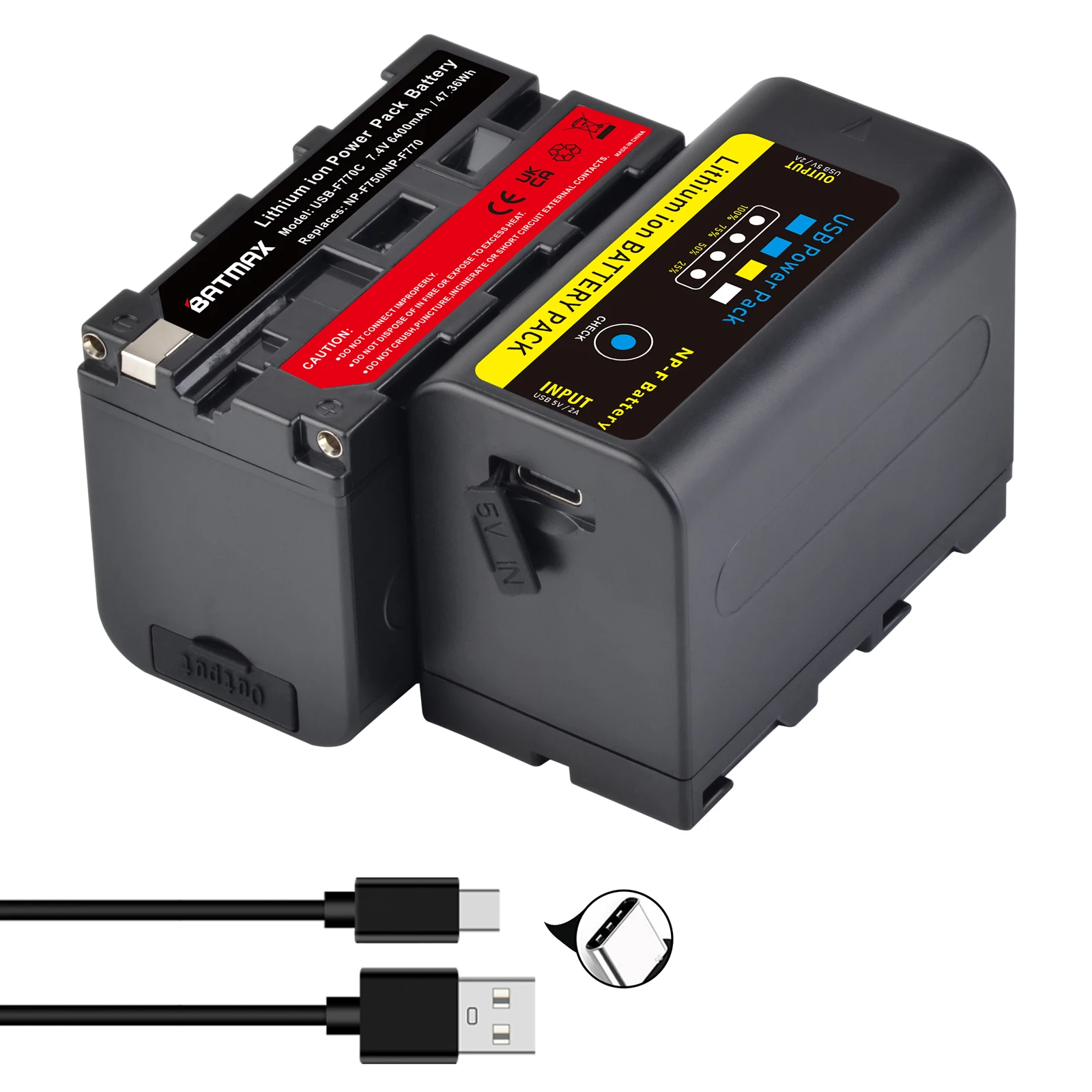 Batmax 6400mAh NP F750 NP F770 LED Power Indicator batterij met Type C Poort voor Sony NP F960 F970 NP-F550 CCD-TRV58 V1J z1