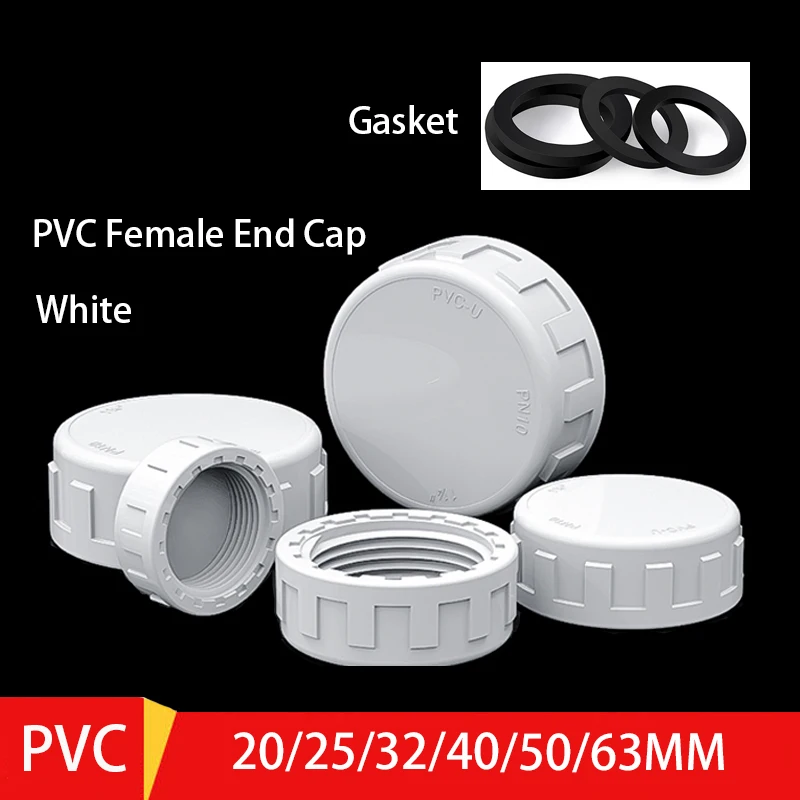 20-60mm White PVC Female End Cap Aquarium Fish Tank Drain Cap Screwed Cap Garden Irrigation Pipe Connector Water Tube Cap