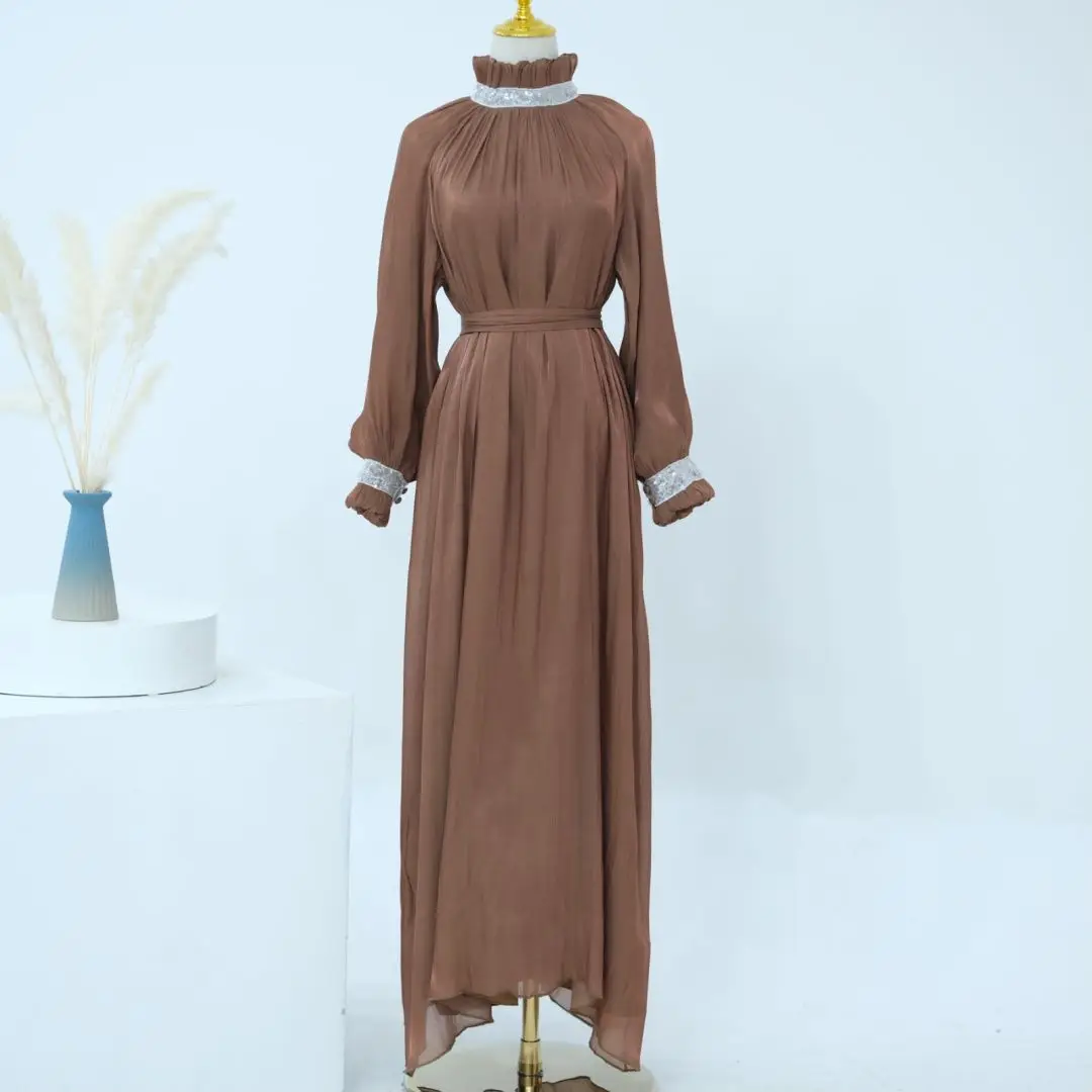 Uni Dubai turecki szykowny cekiny z paskiem wieczorowa długa sukienka muzułmanki eleganckie abaje marokański Kaftan odzież islamska