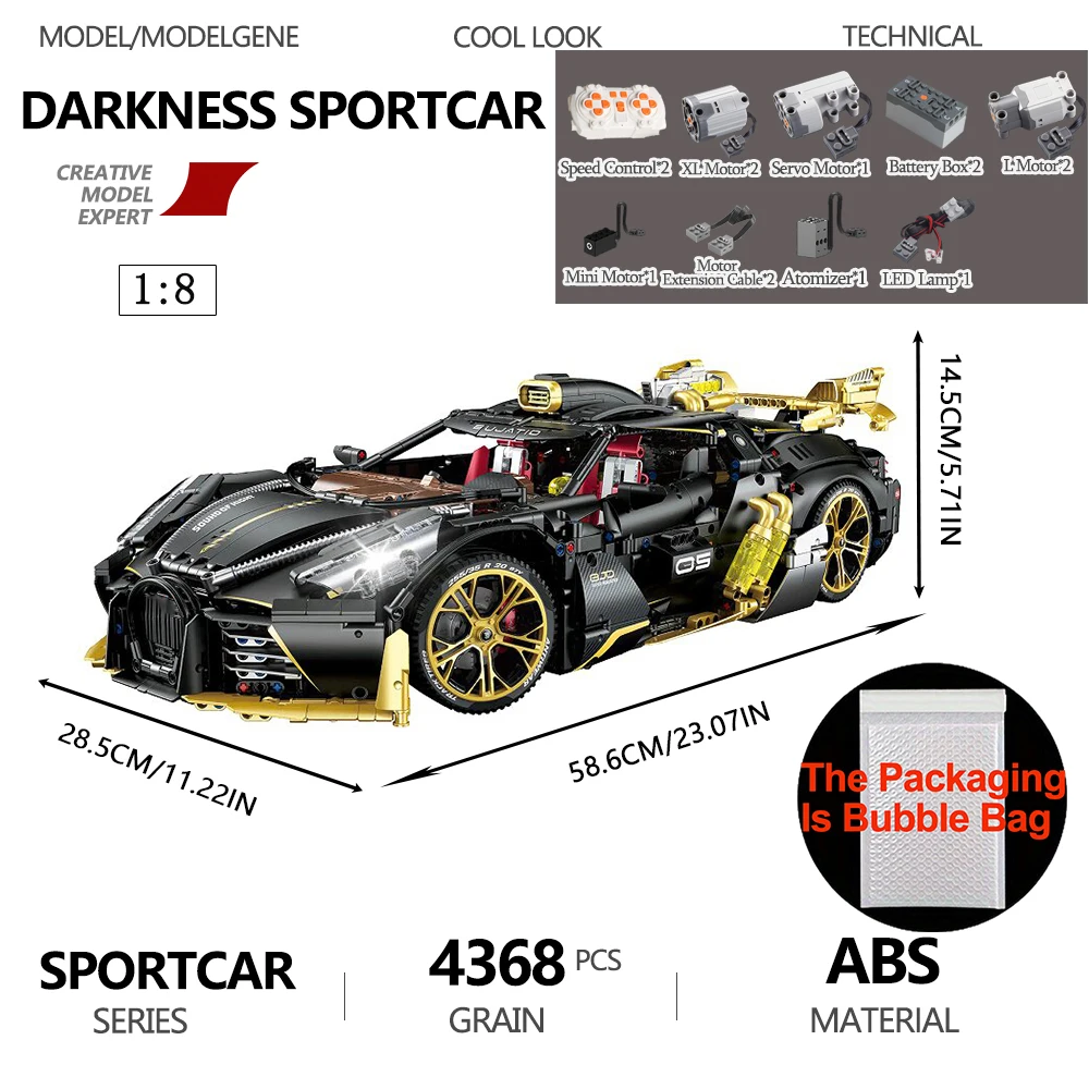 MOC التقنية التحكم عن بعد سيارة رياضية اللبنات نموذج 1:8 مقياس مركبة الطوب الجمعية سطح المكتب لعب للبنين هدية مجموعة #1