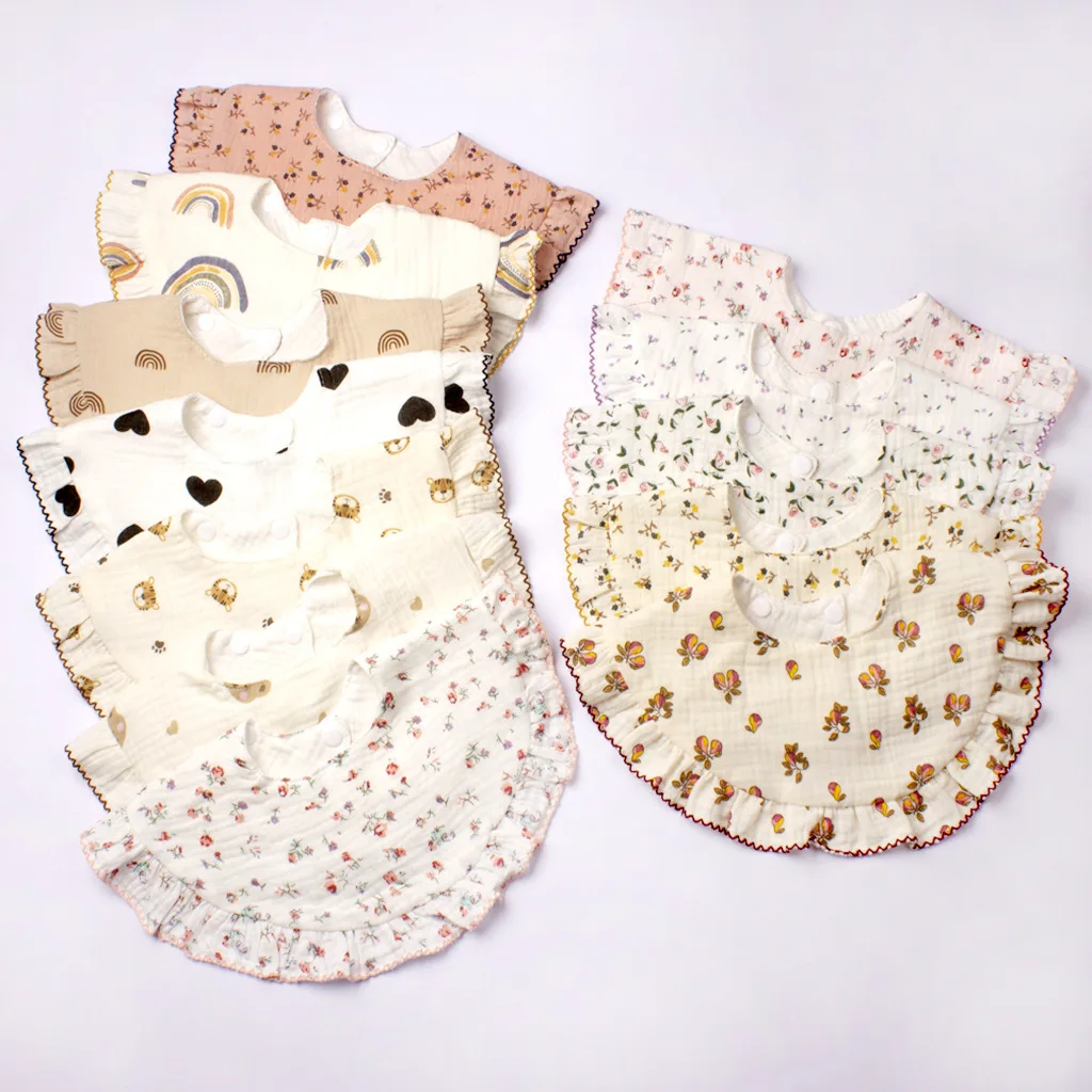 1pcs Cotton Printed Four-layer 360 Rotatable Baby Feeding Bibs Toddler Saliva Towel Infant Gauze Baby Bib Eating Accessories