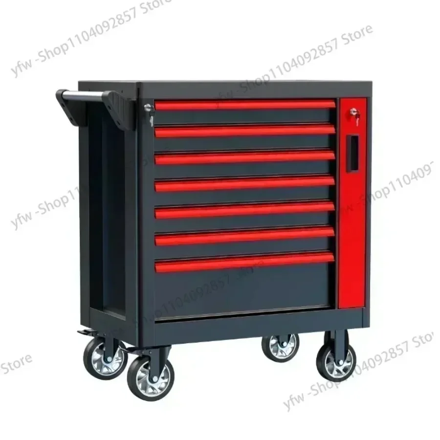 Auto Repair Lockable 7-drawer Red Tool Cabinet with 6 Hand Tool Sets for Garage Storage