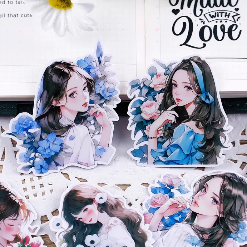 16pcs Fresh and Artistic Stickers Featuring Green Girls 2 for Decorating Journals, Notebooks, and Phone Cases Stationery
