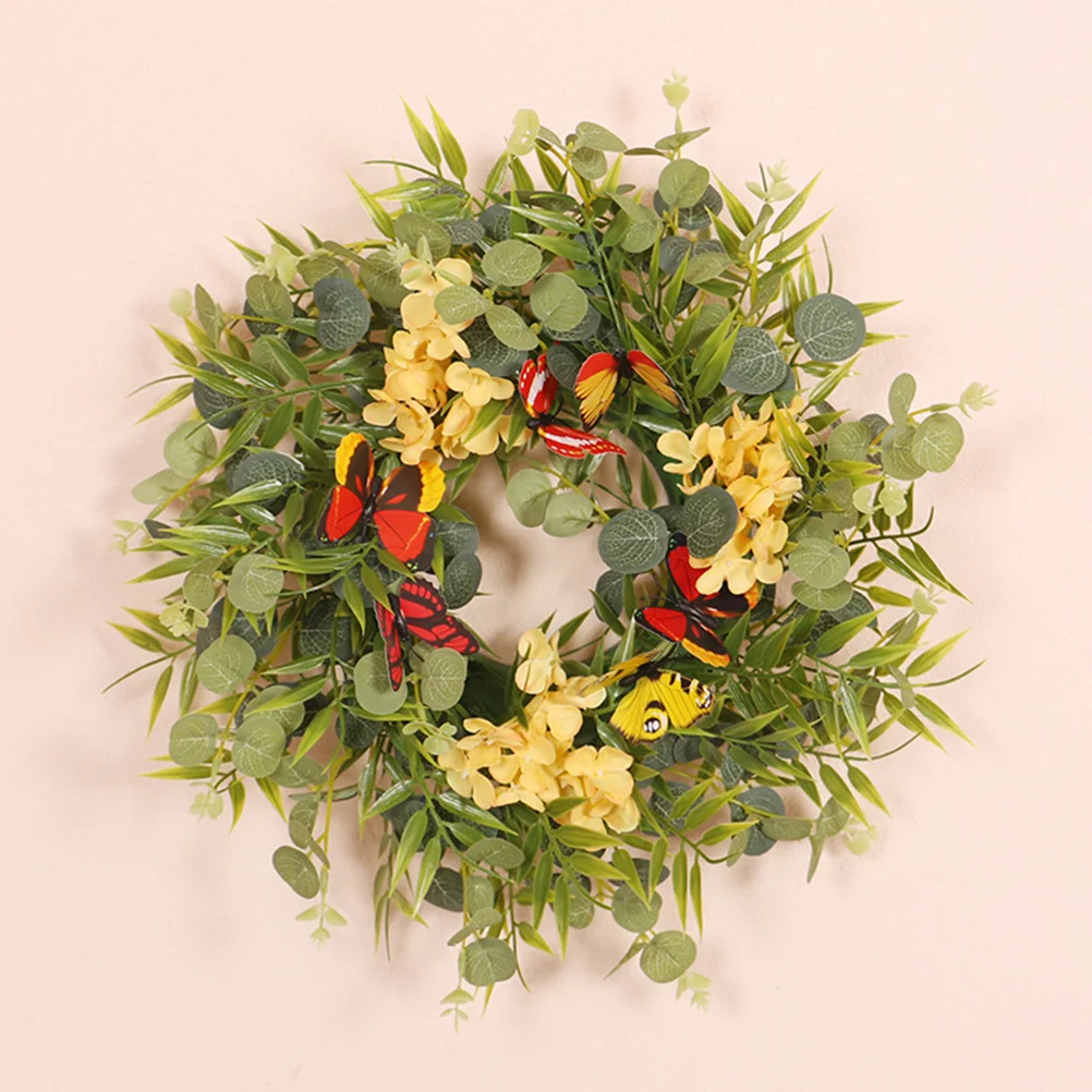 

Artificial Butterfly Wreath Green Eucalyptus Simulation Hanging Wreath for Front Door Festival Welcome Decor