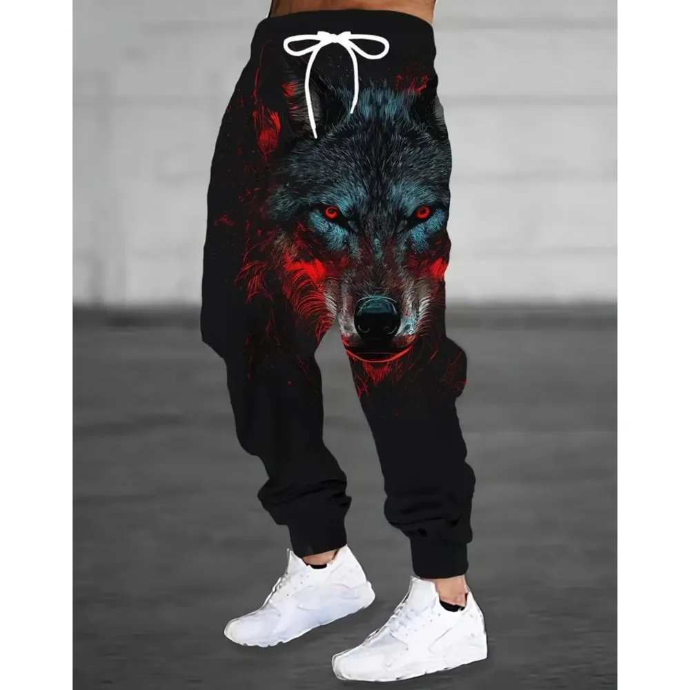 

2026 new men's casual pants 3D White tiger print jogging pants 100% polyester light elastic rope pocket sports pants