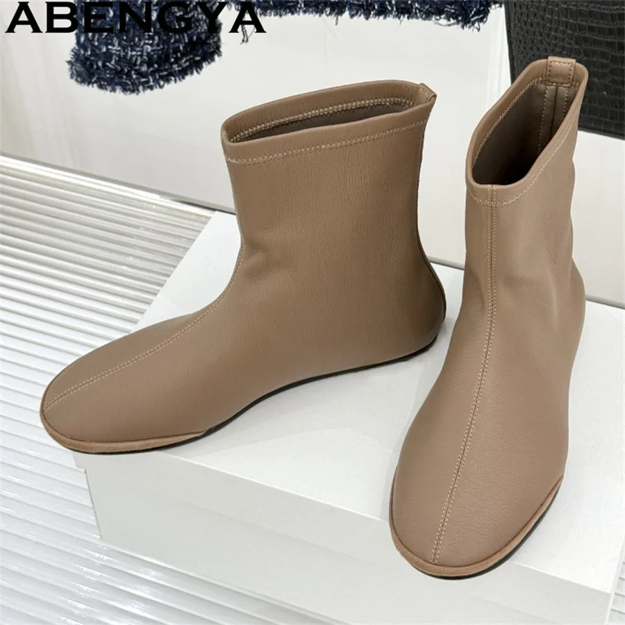 

Осенние новые женские ботинки челси из натуральной кожи, тонкие, на плоской подошве, с круглым носком, в стиле панк.