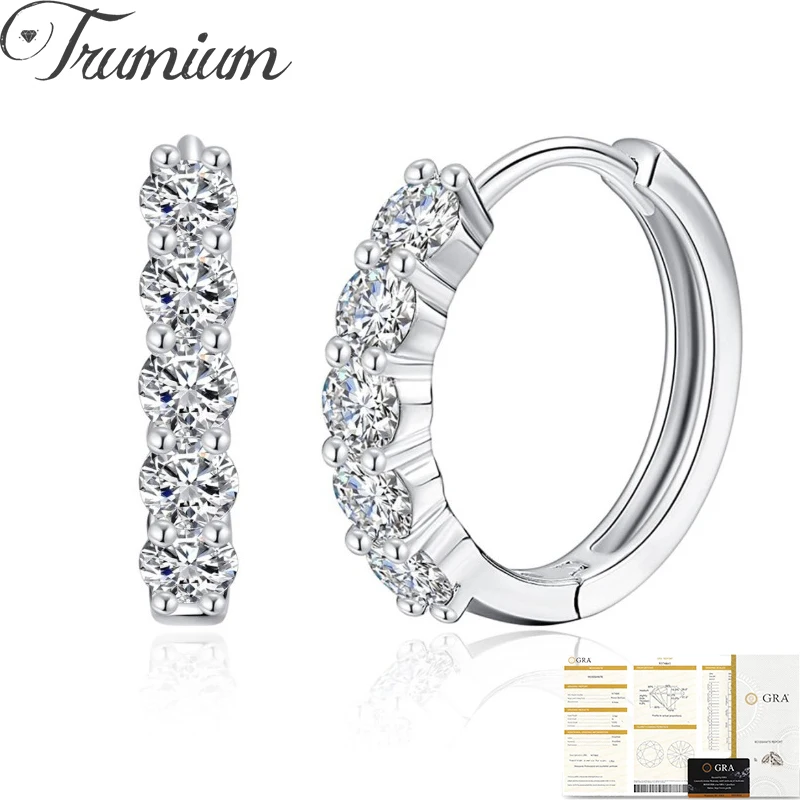 

Trumium 3mm 925 Sterling Silver Moissanite Hoop Earrings for Women Drop Huggie Stud Earring Hypoallergenic 18K White Gold Plated