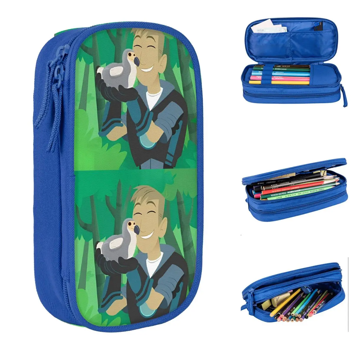مقلمة Wild Kratts أنيمي العودة إلى المدرسة مقلمة قماش الطفل لطيف المحمولة قلم رصاص الحقيبة منظم قرطاسية