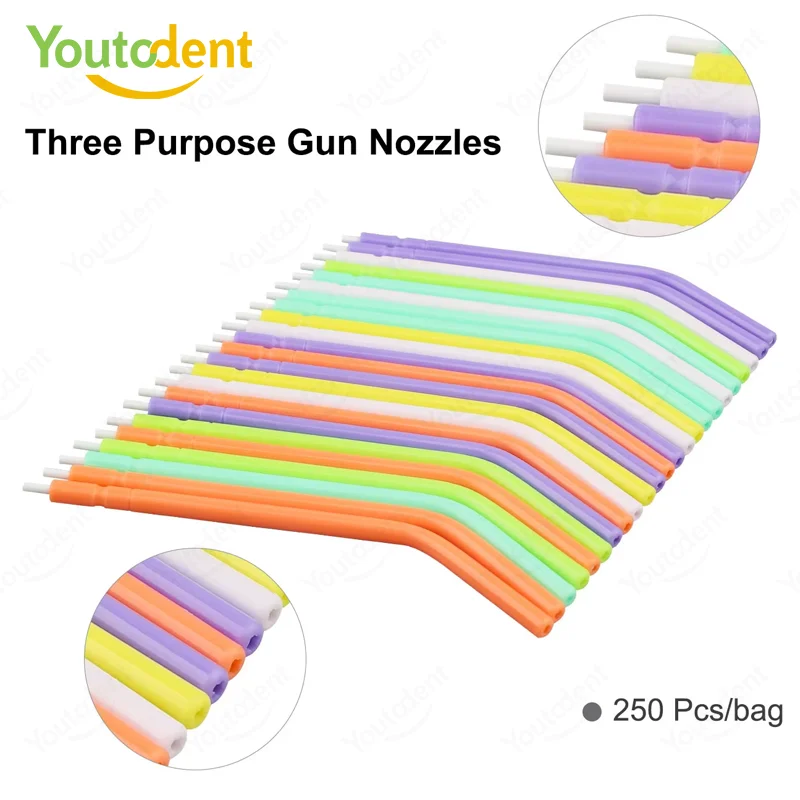 250Pcs Disposable Dental 3 Way Air Water Syringe Tips Colorful Triple Syringe Nozzles for Dental Chair Unit