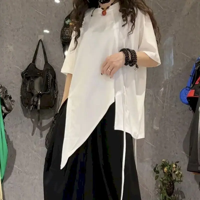 

Женская футболка, модная футболка с коротким рукавом нестандартного дизайна, свободные однотонные топы в корейском стиле, летняя трендовая тонкая футболка, одежда Y2k