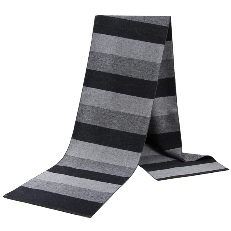 Classic Plaid Men Scarfs Winter Warm Cashmere Soft Scarf For Men Casual Business Neckerchief Black Gray Silk Scarves 30*180cm