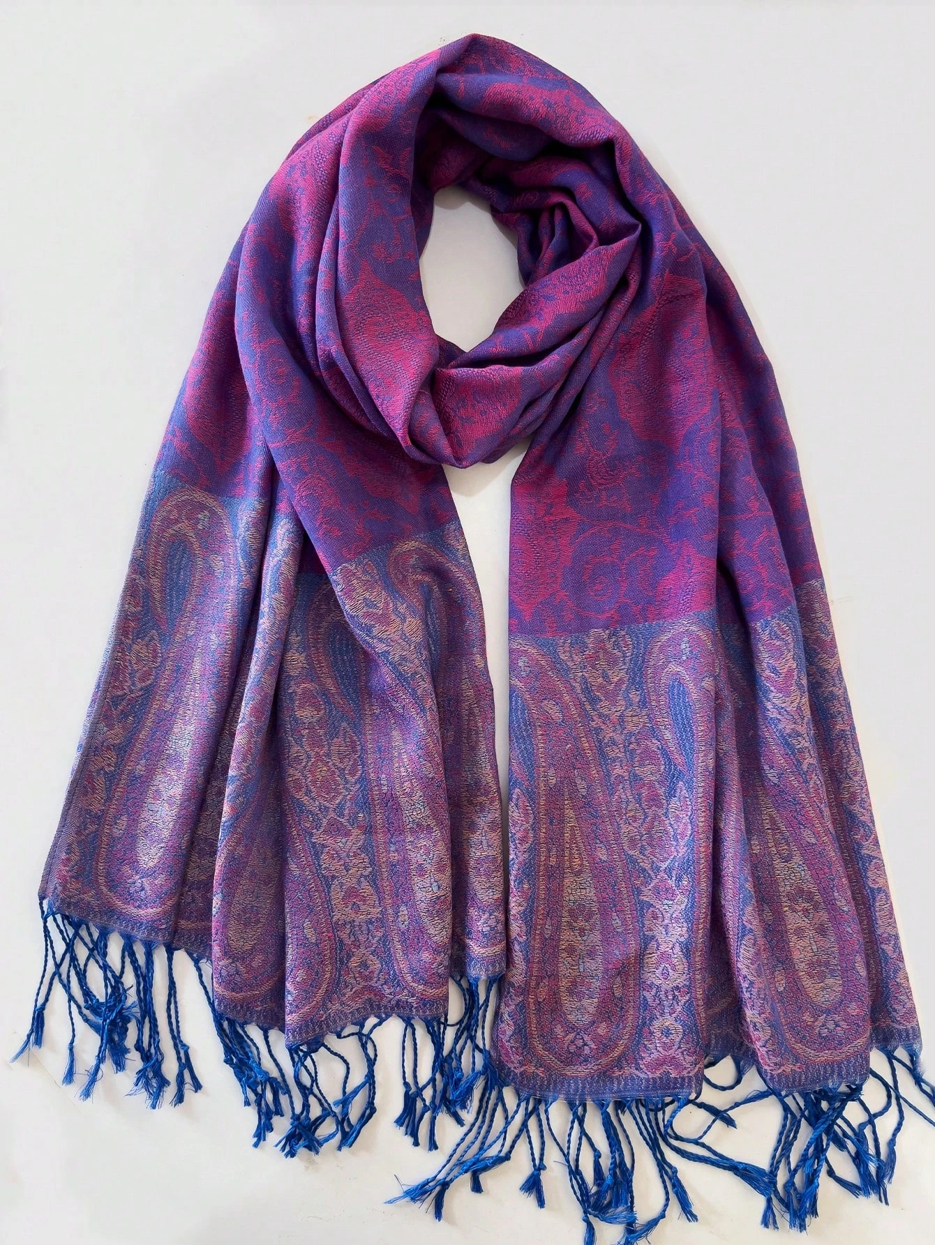Elegant Jacquard Woven Paisley Pattern Scarf Tassel Fringe Hem Soft Breathable Long Wrap Shawl For Women Fall Winter Wear