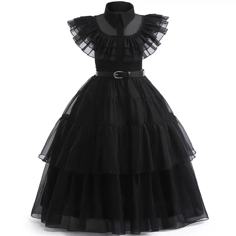 

Girls Wednesday Addams Cosplay Costume Addams Black Grenadine Dress Outfit Costumes Cosplay Party Full Set