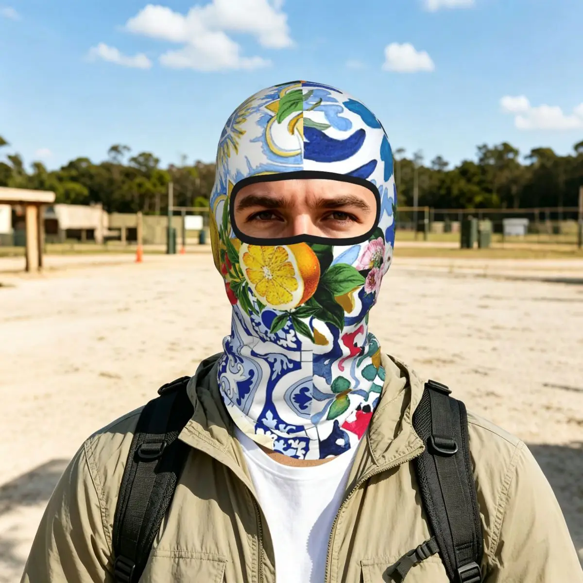 Sicilian Tiles,mediterranean,mosaic,lemons Breathable Balaclava Full Face Mask Sun Protection Neck Gaiter For Motorcycle Outdoor