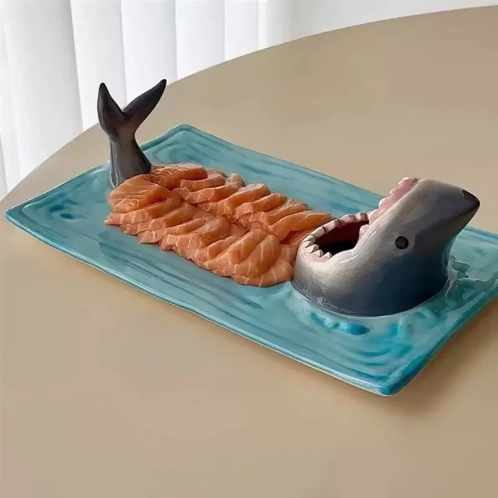 Shark Shape Creative Plate Funny Decorative Ceramic Sushi Platesfor Dessert Cheese Snacks Fruits Vegetable Home Decor Gifts