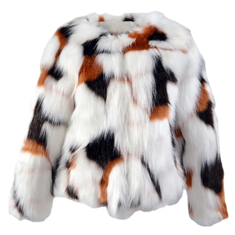 Women's Winter Faux Fur Coat Round Neck Fur Jacket Eco-friendly Retro Simple Comfortable Loose Casual Design Advanced Soft Niche