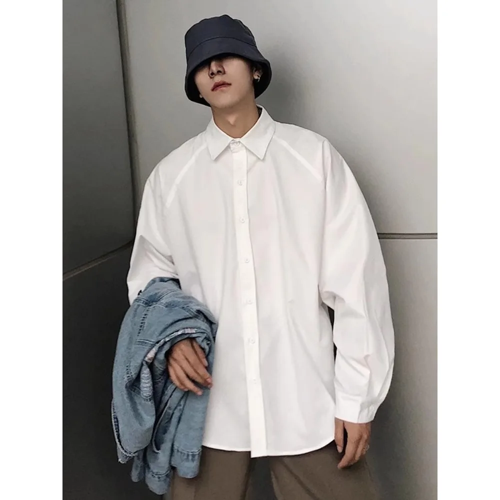 

Мужская свободная рубашка с длинным рукавом, осенне-зимняя, утепленная, плотная (до 250 фунтов), внутренняя одежда, топ в корейском стиле, модная белая мужская одежда