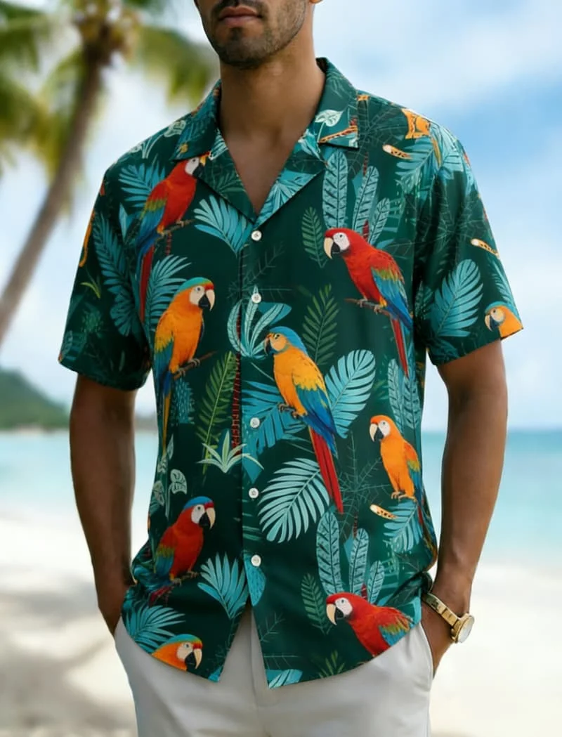 Men's Bold Jungle Animal Print  Shirt, Versatile Casual Wear for Daily Commute, Office Casual, Summer Vacations & Beach