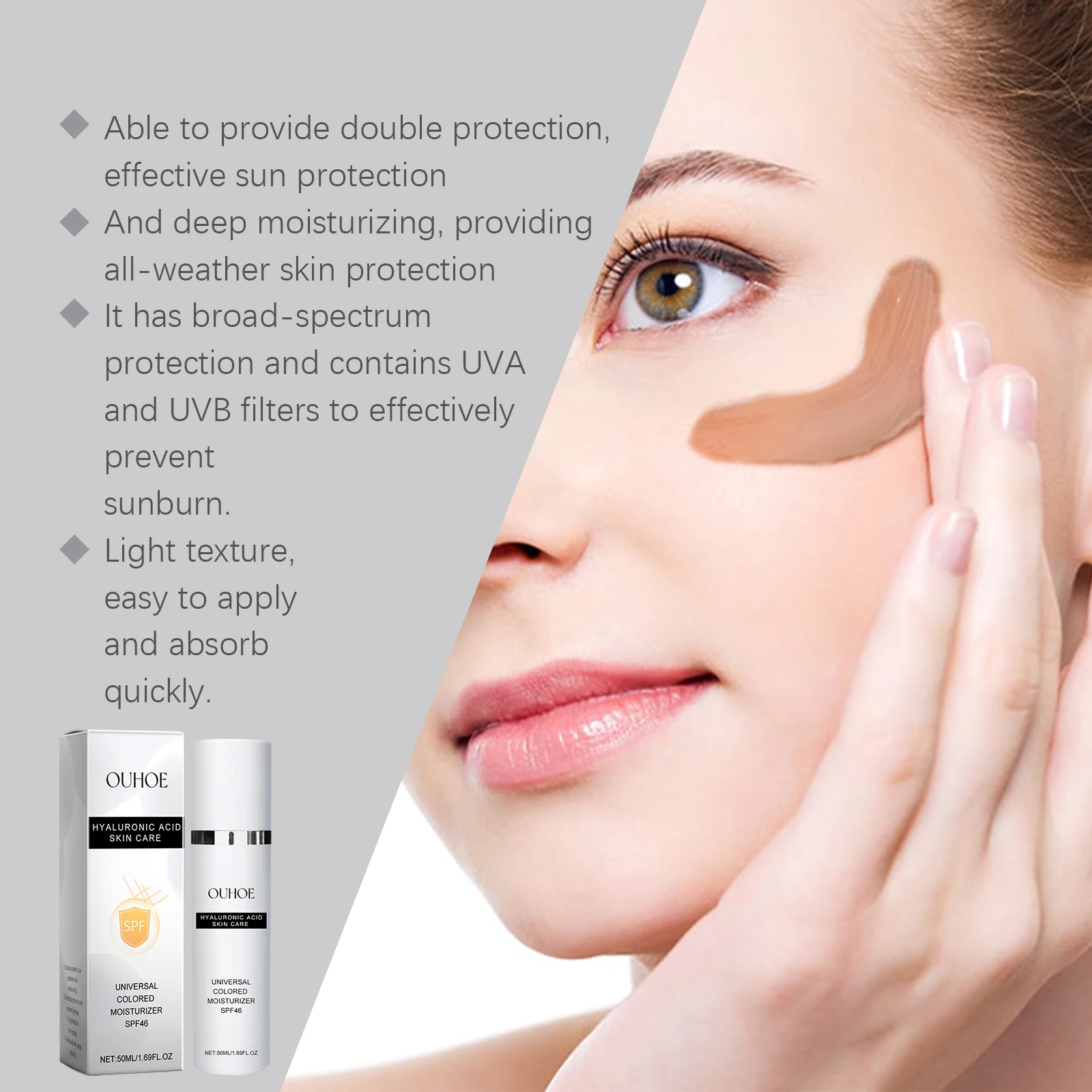 كريم ترطيب واقي من الشمس 50 مل من OUHOE UVA UVB حماية مزدوجة مغذي عميق يمنع حروق الشمس بشكل فعال يمتص بسرعة #4