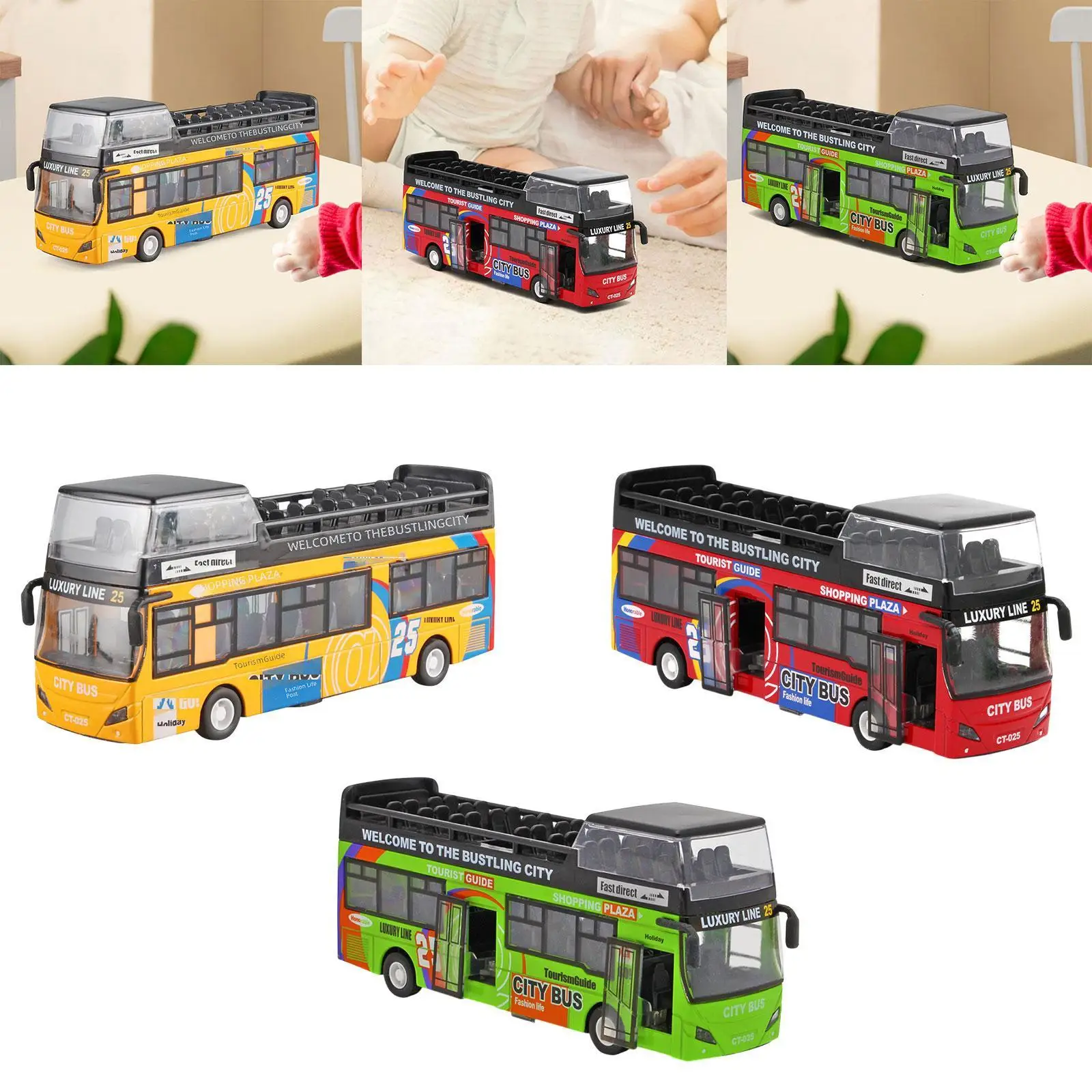 Sightseeing Double Decker Bus Toy City Bus Collectibles Pull Back Toy for Kids