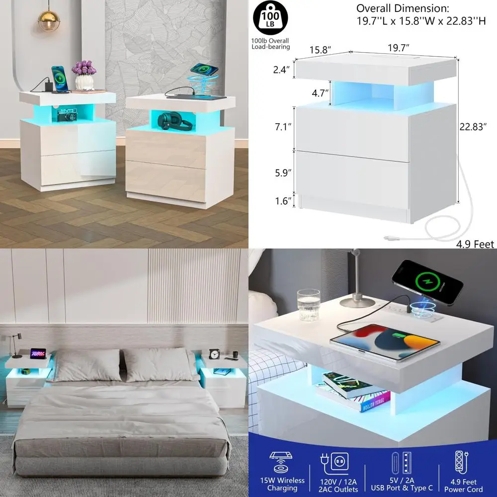 โต๊ะข้างเตียงอัจฉริยะ LED รุ่นใหม่ พร้อมที่ชาร์จไร้สายและพอร์ต USB-C สำหรับใช้งานข้างเตียง