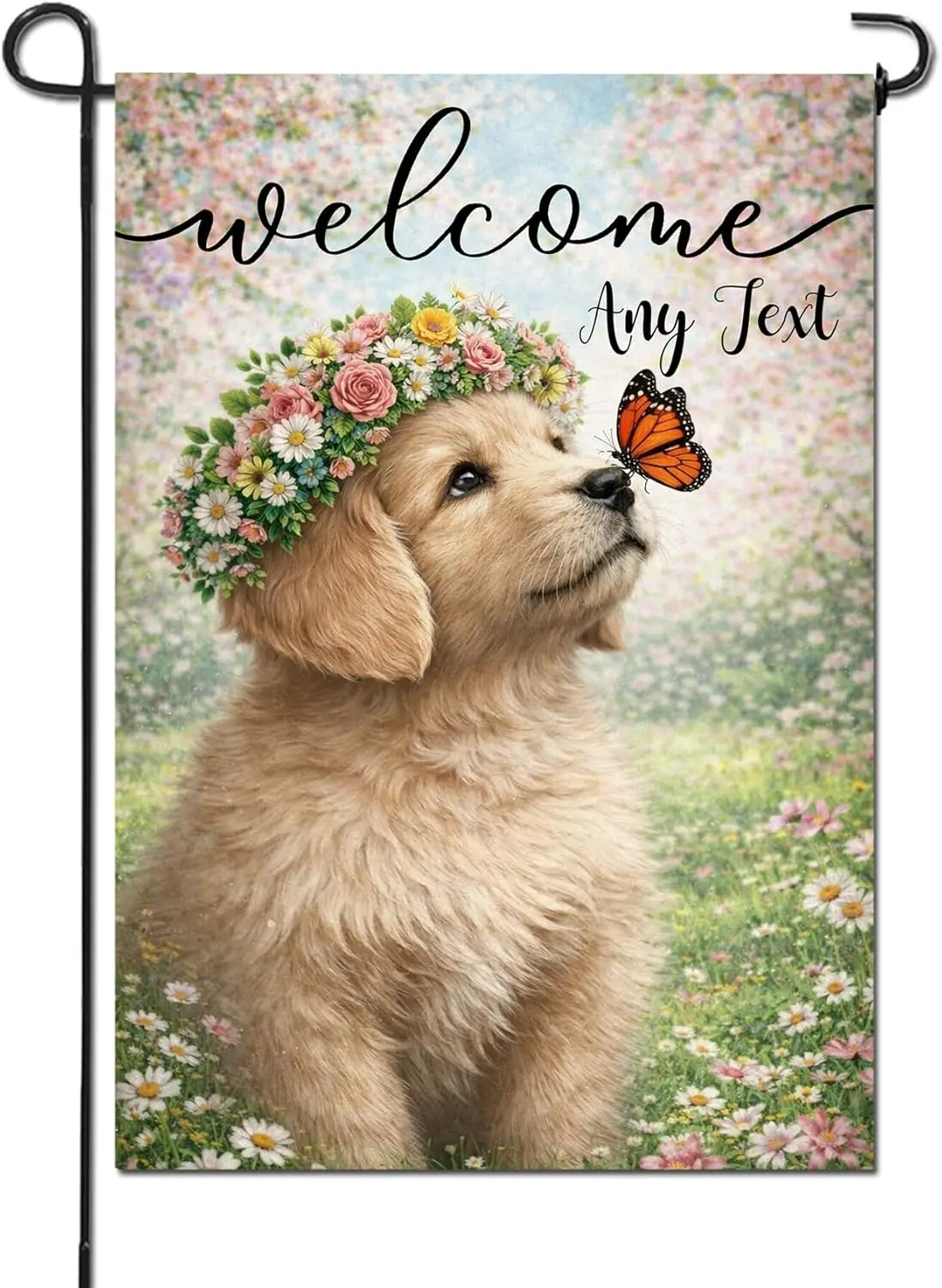 Custom Welcome Garden Flag Cute Spring Puppy Dog Garden Flags Yard Porch House Flag Double-Side for Home Outdoor Yard Patio  PPM