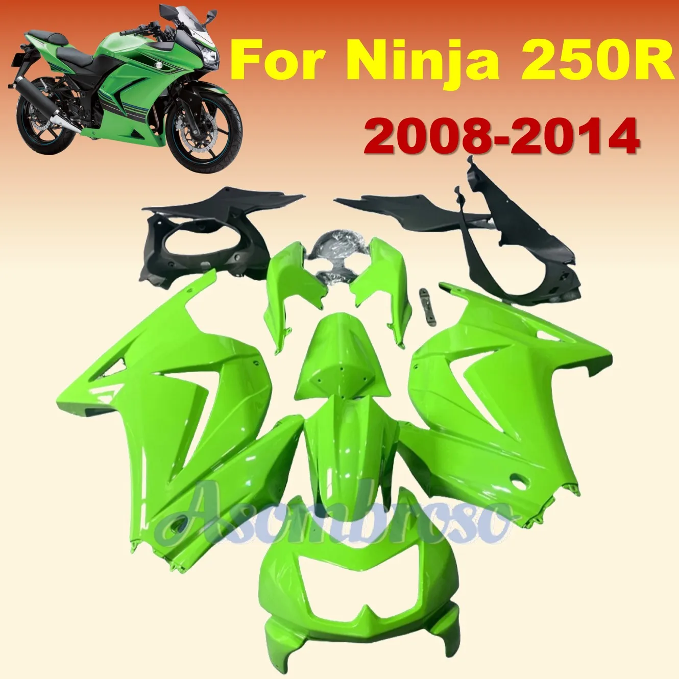 Injection fairing kits for Ninja 250 2008 2012 2010 2009 2014 ZX250R EX250 08-14 Sport fairings Green Bodyworks