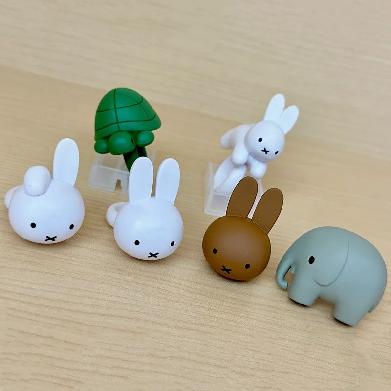 Japanese Gashapon Capsule Toys Miffys Ring Cute Rabbit Turtle Elephant Ring Cartoon Desktop Ornament Collectibles Toys Kids Gift