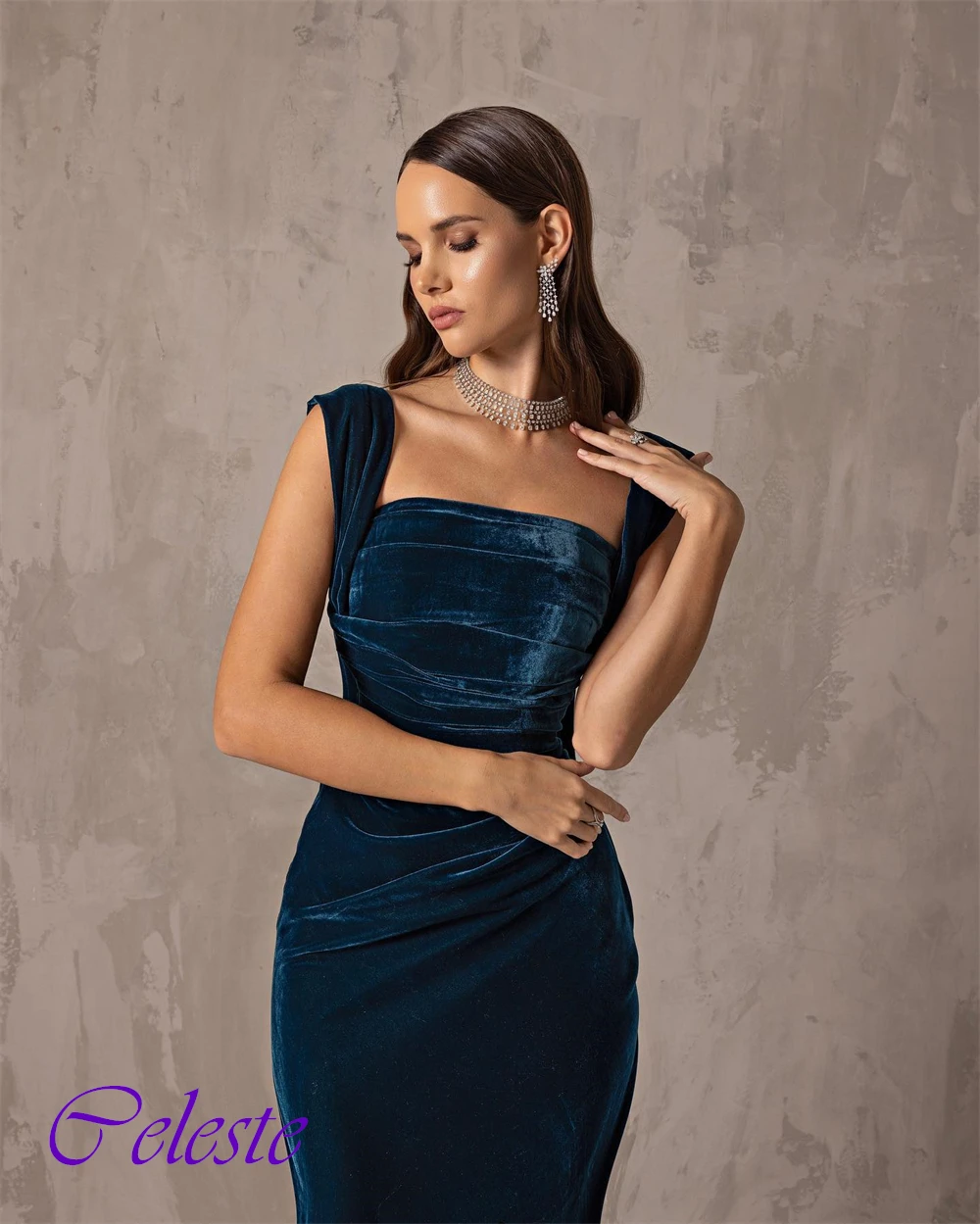 Customized Velour Straight Off the Shoulder Evening Dress Exquisite Ankle Length Party Dresses Fashion  Special Occasion Gowns