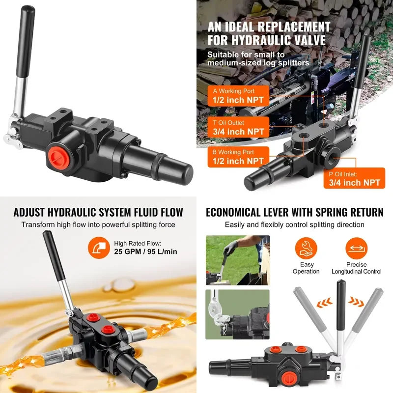 

SucceBuy Hydraulic Log Splitter Valve 1Spool 25GPM Hydraulic Directional Control Valve 3626PSI Hydraulic Loader Valve for