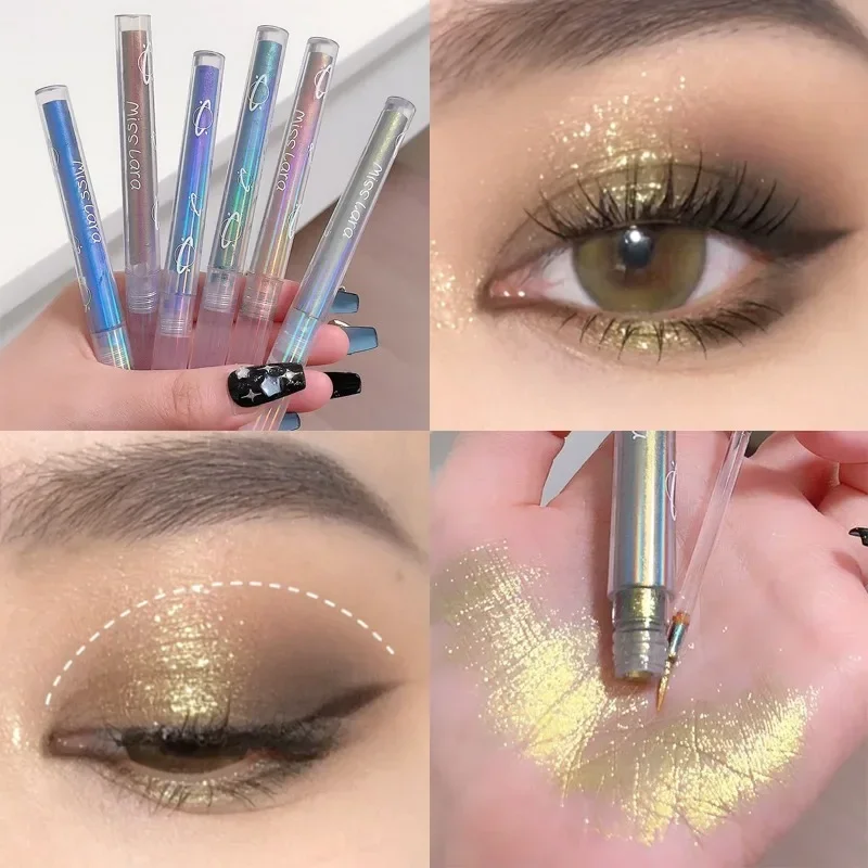 Aurora Pink Green Purple Eyeshadow Waterproof Chrome Liquid Eyeshadow Highlighter Lasting Glitter Sequins Lying Silkworm Makeup