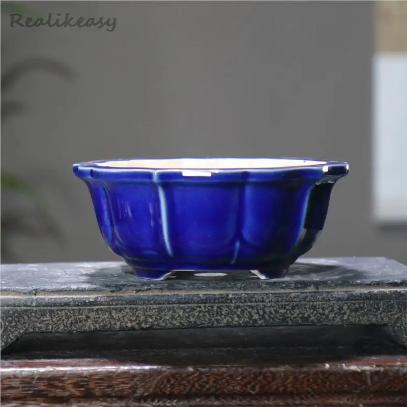 Yixing Purple Clay Flower Pot Crack Ceramic Bonsai Pot Lotus Shape Zen Chinese Style Ancient Decorative Small Flower Pot LE144