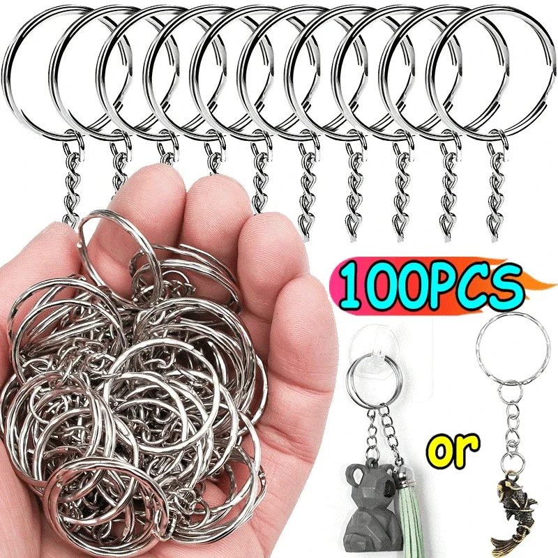 100/50PCS Steel Metal Blank Keyring Keychain Split Ring Keyfob Key Holder Rings Women Men DIY Key Chains Key Ring Accessories