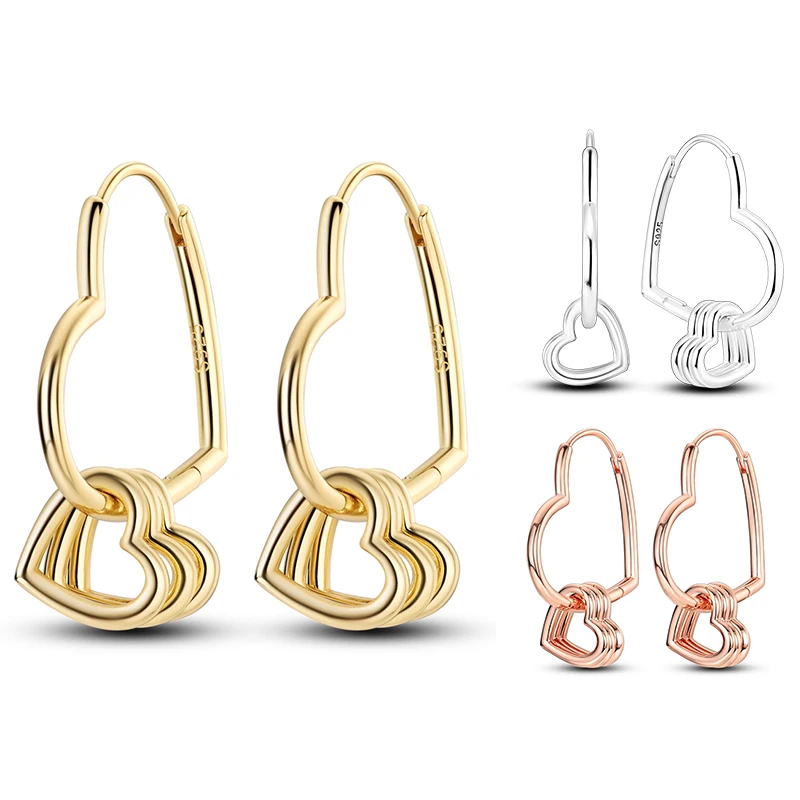 

Новинка 2024, разноцветные серьги-кольца из стерлингового серебра 925 пробы в форме сердца, простые ювелирные изделия, модный подарок для женщин и девочек