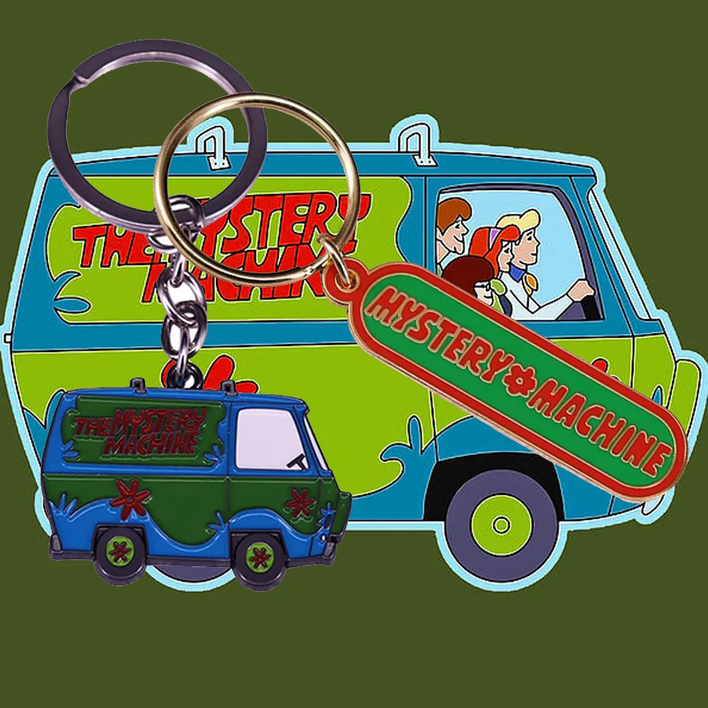 Llavero de Metal de máquina misteriosa, bonito llavero de autobús, flores naranjas, colgante de furgoneta con Panel verde y azul